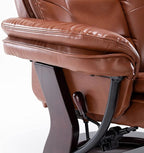 JC Home Argus Swivel Recliner with Ottoman, PU Leather & Wood Base Reclining Chair with Footrest, Ultra-Plush Double Foam for Living Room, Bedroom and Office
