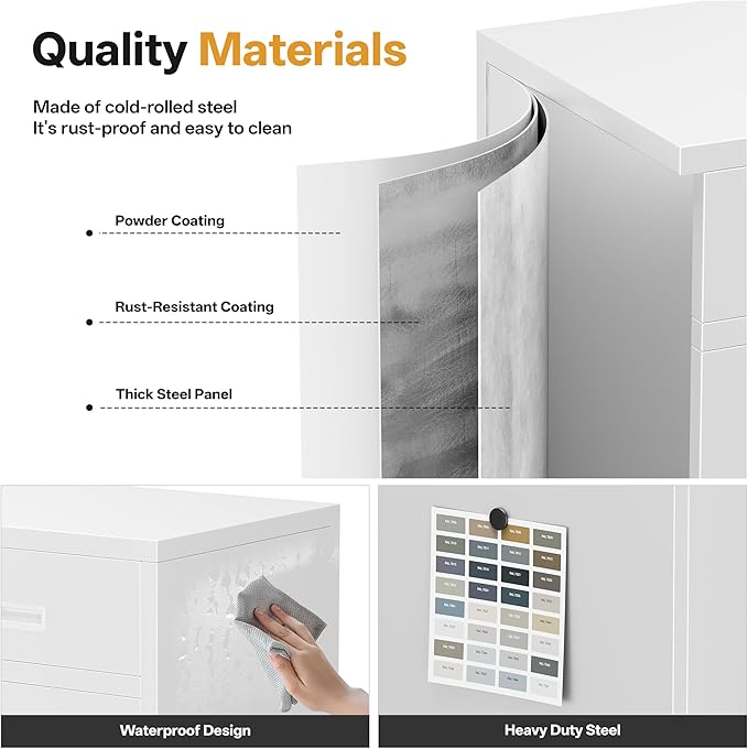 Metal Storage Cabinets with Drawer, 36”H Lockable Storage Cabinet with Doors and Adjustable Shelves, Small White Steel File Cabinet for Home, Office, Warehouse, School, Assembly Required