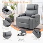 Power Lift Recliner Chair for Elderly, Electric Stand Assist Reclining Chair with Massage and Heat Function, Leather Living Room Furniture, Comfy Single Sofa with Cup Holders, Side Pockets, Gray