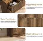 Walnut Fluted 7 Drawer Dresser Bedroom,55” Wide Mid Century Wood Dresser with Gold Handles, Chest of Drawer Wooden TV Stand for Closet,Bedroom,Living Room,Walnut
