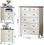 Farmhouse Dressers and Night Stand Set of 3, Wood 43.5'' Tall Dresser and 18'' Wide Chest of Drawers, Roman Column Nightstand Set of 2, Bedroom Furniture Dresser Suites for Living Room, Hallway, Home