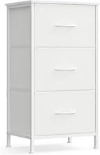 SONGMICS Dresser for Bedroom, Chest of Drawers, Steel, MDF, 3 Non-Woven Fabric Drawers, Storage Organizer Unit, Closet, Entryway, Cloud White and Snow White ULGS313W01S