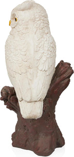 Alpine Corporation JUM584 Indoor Outdoor Life Like Owl on Tree Trunk Garden Static, Rustic Owl Statue for Yard, 28" Tall, White