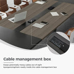 Modern Conference Table with Cable Management, Thickened Top & Trapezoidal Legs – Office Meeting Table for Executive Workspaces (Oak+Gray, 138" L