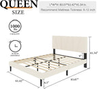 Full Size Platform Bed Frame with Upholstered Headboard, Wooden Slats Support, Noise Free, No Box Spring Needed, Easy Assembly, Beige, Velvet