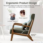 INZOY Mid Century Modern Accent Chair with High Back, Upholstered Living Room Chairs with Waist Cushion, Wood Frame Reading Armchair for Bedroom Sunroom, Green