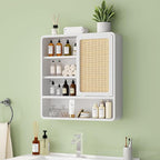 Wall Bathroom Cabinet with Flax Sliding Door, Wood Medicine Cabinet with Adjustable Shelf, Hanging Cabinet for Bathroom, Livingroom (White-1)