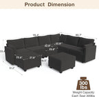 Modular Sectional Sofa Couches, Large Convertible Modular Couches With Storage, 8-Seater Sectional Sofa For Living Room, U Shaped Sectional Couch Sleeper Sofa With Chaise (DarkGrey, 8 Seats)