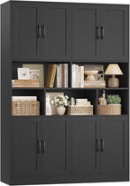 HORSTORS 71" Tall Storage Cabinet, Large Kitchen Cabinet with Deep Shelves and Doors, 47" Freestanding Display Shelf with Storage for Home Office, Living Room, Black