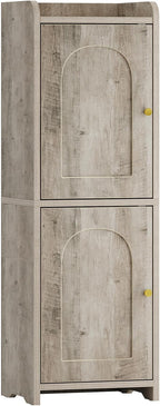 Bathroom Storage Cabinet, Corner Floor Cabinet with 2 Doors and Adjustable Shelf, Narrow Toilet Paper Cabinets, Bathroom Organizer for Small Spaces, 7.9" D x 9.8" W x 29.5" H Greige