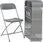 10 Pack Plastic Grey Folding Chairs,Portable Party Chairs Stackable Commercial Seats with Steel Frame for Office Home Outdoor Indoor Wedding Party Patio Dinning Events,350lbs Capacity