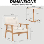 Modern Accent Chair with Wooden Table, Upholstered Linen Fabric Leisure Side Chair with Arm Rest and Wooden Frame for Living Room Bedroom Reading (Beige)