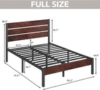 Full Bed Frame with Headboard and Footboard, with Under Bed Storage, All-Metal Support System, No Box Spring Needed, Easy Assembly, Red Brown