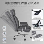 Big and Tall Office Chair, Executive Home Office Desk Chair, Comfy Leather High-Back Reclining Computer Chair with Retractable Footrest and Padded Arms, 360°Swivel Rolling Wheels, Wide Seat, Gray