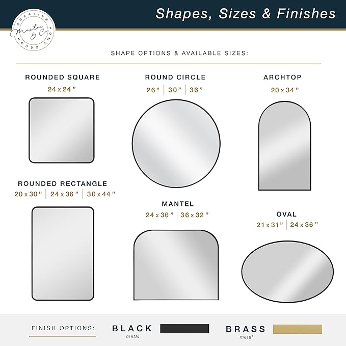 MCS Master & Co. 37.75in Round Metal Black Mirror, Modern Wall Hanging Large Mirror for Bathroom, Bedroom & Livingroom
