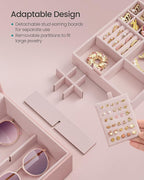 SONGMICS 2-Layer Jewelry Box, Jewelry Organizer with Handle, Removable Jewelry Tray, Jewelry Storage, Floating Effect, 8.1 x 9.4 x 4.3 Inches, Christmas Gift, Jelly Pink UJBC165R01