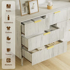 LYNSOM Fluted Dresser and Nightstand Sets 2 Piece, 1-Drawer Nightstands and 7-Drawers Dresser, Wood Bedroom Furniture Set for Home, Bedroom, Hallway, White