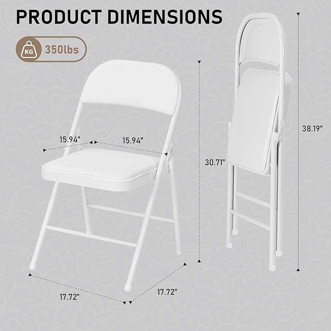 SEALAMB 10 Pack White Folding Chairs with Padded Seats & Cushion, Durable Metal Foldable Chairs for Wedding Party, Commercial Chairs for Office School Church Events, 330lb Capacity (White-PU, 10 Pack)