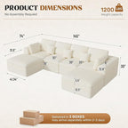144" Cloud Sectional Couches for Living Room, Convertible U-Shape Couch with Ottoman, 6 Seater Modular Sectional Sofa,Beige Chenille