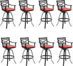 Pellebant 30 Inch Sunbrella Outdoor Bar Stools Set of 8, Aluminum Swivel Patio Bar Height Bar Stools with Back & Footrest, for Deck Lawn Garden(Red)