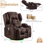 Power Swivel Rocker Recliner Chairs, Electric Wall Hugger Reclining Sofa with Massage & Heat, Comfy Theater Seating Single Chair with LED Light/USB/Type-C Ports (Velvet Brown, Set of 2)