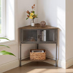 VECELO 3 Tier Corner Shelf,Corner Table with Mesh Door and Open-Shelf,Corner Cabinet Stand,Metal Frame Organizer Display Storage Shelves for Bedroom,Living Room,Kitchen,Bathroom