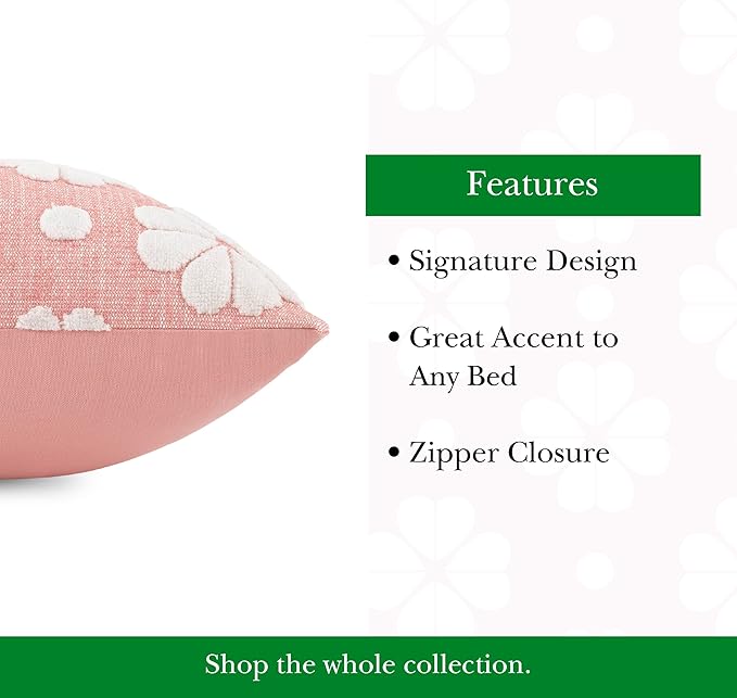 kate spade new york Spade Floral Decorative Pillow, 20" x 20" Throw Pillow for Bed or Sofa, Textured Cotton and Polyester Blend Cover, Pink