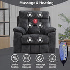 CANMOV Large Power Lift Recliner Chair with Massage and Heat for Elderly Big and Tall People, Overstuffed Wide Recliners with 2 Cup Holders, Side Pocket and USB Port, Grey