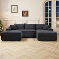 108 Inch Cloud Sectional Couch,Modern Modular Sectional Sofa with Deep Seat,Corduroy Boneless Couches with L-Shape Chaise for Living Room,No Assembly Required (Black, Left Facing Chaise + Ottoman)