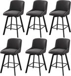 Swivel Counter Height Bar Stools Set of 6, 26''H Upholstered Barstools with Backs, Modern Bar Stool Chairs for Kitchen Island, Metal Legs, Fabric, Black Grey Stools Counter Chair