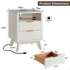 T4TREAM Fluted Nightstand Set of 2 with Charging Station, 18" Modern SideTable with Faux Marble Top, 2 Drawer End Table w/Storage, Bedside Table for Bedroom, Living Room, Curved Profile, Solid White