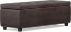SIMPLIHOME Hamilton 48 inch Wide Transitional Rectangle Storage Ottoman in Distressed Brown Vegan Faux Leather, Assembled, For the Living Room, Entryway and Family Room