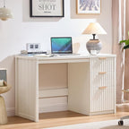48" Modern Fluted Executive Desk with Storage Cabinet, White Wood Home Office Desk with File Drawer & Metal Handles, Large Computer Writing Table for Office,Study, Living Room, Bedroom