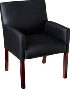 Boss Office Products Reception Box Arm Chair with Mahogany Finish in Black (B629M)