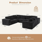 135'' Boneless Sectional Couch, Oversized U Shaped Modular Cloud Couches, Plush Corduroy Memory Foam Deep Seat Floor Sofa for Living Room, No Assembly Required, Black
