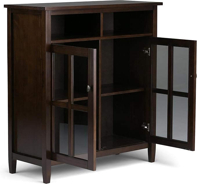 SIMPLIHOME Warm Shaker SOLID WOOD 39 inch Wide Transitional Medium Storage Media Cabinet in Tobacco Brown for the Living Room, Entryway and Family Room