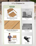 HDPS Outdoor Patio Dining Chairs Set of 2, 350LBS Capacity Aluminum Patio Dining Chairs with Armrests, Weather-Resistant for Lawn, Garden, Yard, Poolside and Indoor Use, White & Teak