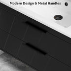 eclife 36" Bathroom Vanities Cabinet with Sink Combo, Wall Mounted Floating Cabinet W/Decor Line, Soft-Close System, 2 Extra Big Drawers, Matte Black Faucet, Black