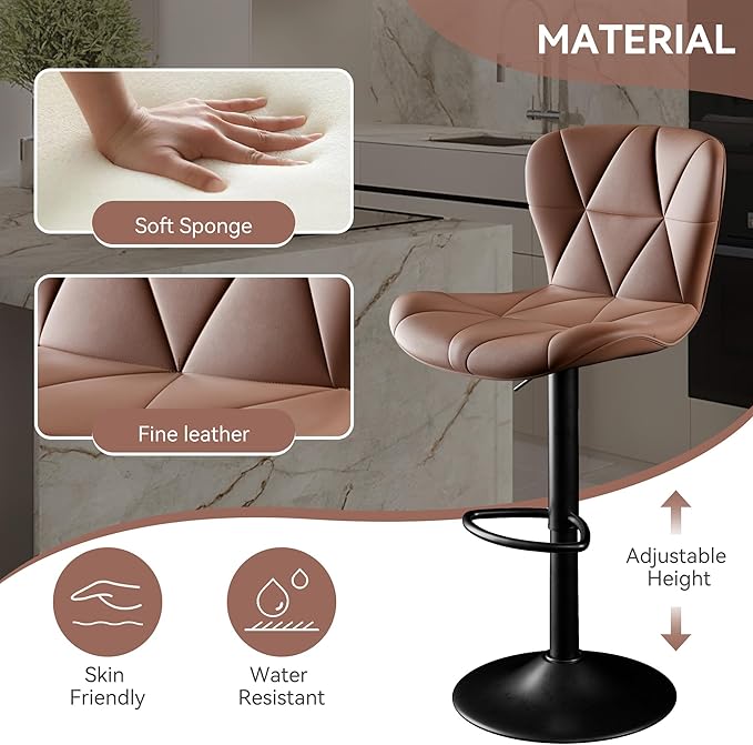 Bar Stools Set of 4,Adjustable Swivel Barstools, Faux Leather Bar Chairs,Upholstered Counter Height with High Backrest for Kitchen Island,Light Brown