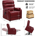 EONIX Wide Lay Flat Power Lift Recliner Chair for Elderly, Heavy Duty Oversized Breathable Faux Leather Lift Chairs Recliner Sofa with Heat and Massage and Charging Ports, Burgundy