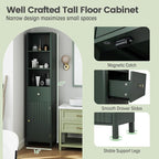 Tangkula 67" Tall Bathroom Cabinet, Narrow Floor Cabinet w/Fluted Door, 3 Open Shelves & 1 Drawer, Freestanding Storage Organizer w/Adjustable Shelf & Anti-tip Kit for Kitchen, Living Room (Green)