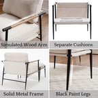 LukeAlon Mid-Century Chenille Accent Chair with Ottoman, Soft Living Room Chair with Metal Legs Modern Upholstered Armchair Reading Nook Chair Lounge Leisure Chair with Footstool for Bedroom, Beige