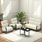 Faux Leather Sectional Couches for Living Room 3 Piece Loveseat and Chair Set with Flip Up Tray Tables Side Pockets Modern Modular Sectional Sofa for Office (2-Seat+1-Seat+1-Seat, Beige)