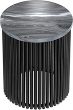 SIMPLIHOME Demy 18-inch Wide Metal Accent Table in Black Marble/Black Metal, Round Side Table with Slatted Base for Living Room, Bedroom, or Entryway, Industrial Style, Assembled