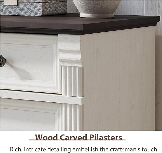 Yaamizz 60" Wide 10 Drawer Dresser Storage for Bedroom, Farmhouse Dresser with Wood Pilasters & Metal Handles, Drawer Organizer for Bedroom, Vintage Design, Hallway, White