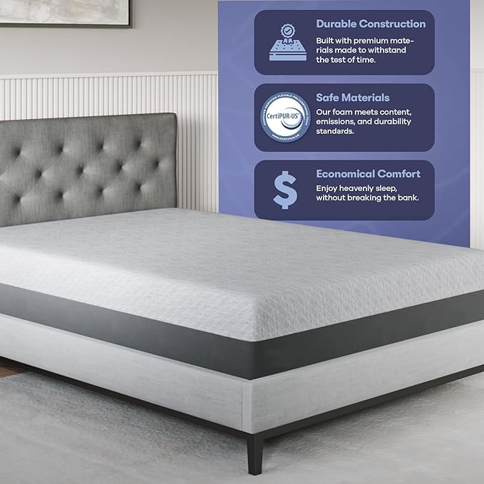 Celestial Sleep Gel Memory Foam Mattress in a Box, Made in The USA, CertiPUR-US® Certified Foam, Oeko-Tex, and Fiberglass-Free Certified Bed, 8 inch Firm - Queen