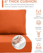 Luxury 22x24/22x25 6-Inch Outdoor Deep Seat Cushions Set of 6 - Comfortable Patio Zipper Chair Cushion for Outside Wicker Dining Rocking Swivel Chairs Loveseat Couch Sectional Sofa - Orange