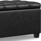 SIMPLIHOME Sienna 33 inch Wide Transitional Rectangle Storage Ottoman Bench in Distressed Black Vegan Faux Leather, Assembled, for The Living Room, Entryway and Family Room
