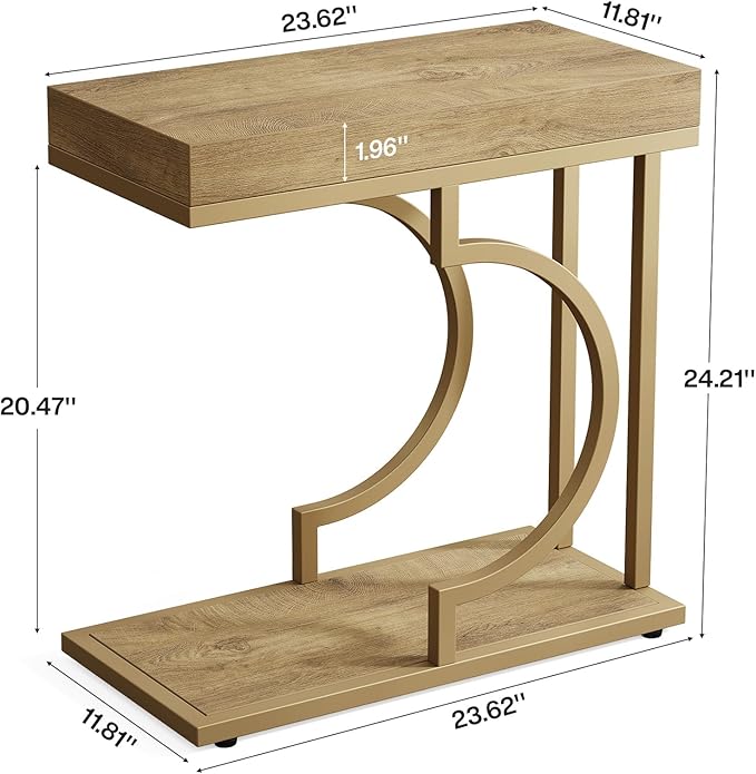 Tribesigns Narrow Side Table C Shaped End Table Modern Bedside Tables for Couch, Small Sofa Chairside Tables with Metal Frame for Living Room (1, Natural+Wood Tones)