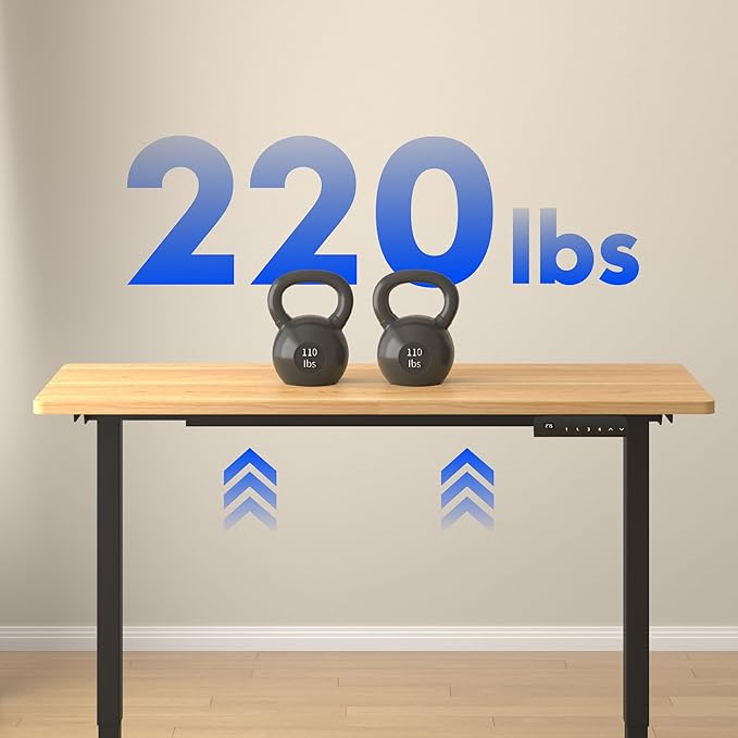 FLEXISPOT E3 Dual Motor Electric Standing Desk 55x28 Inch Whole-Piece Board Height Adjustable Electric Sit Stand Desk (Black Frame + Maple Desktop, 2 Packages)